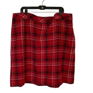 Talbots Wool Blend Pencil Skirt Womens 24 Plaid Red Black Knee Length‎ Preppy